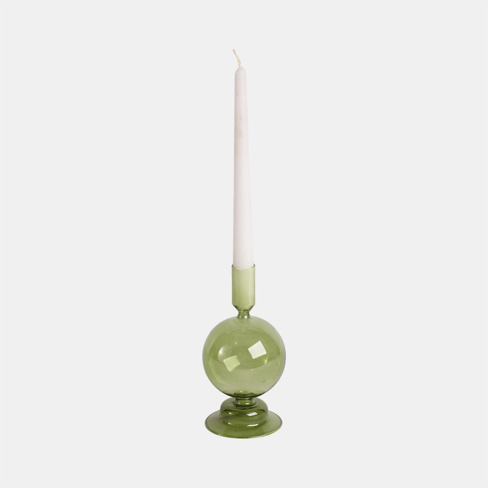 Olive Bubble Glass Taper Holder