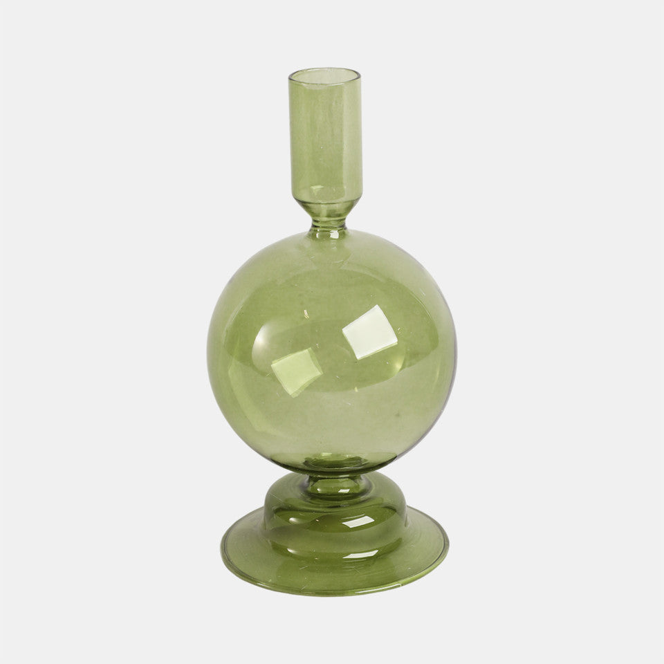 Olive Bubble Glass Taper Holder