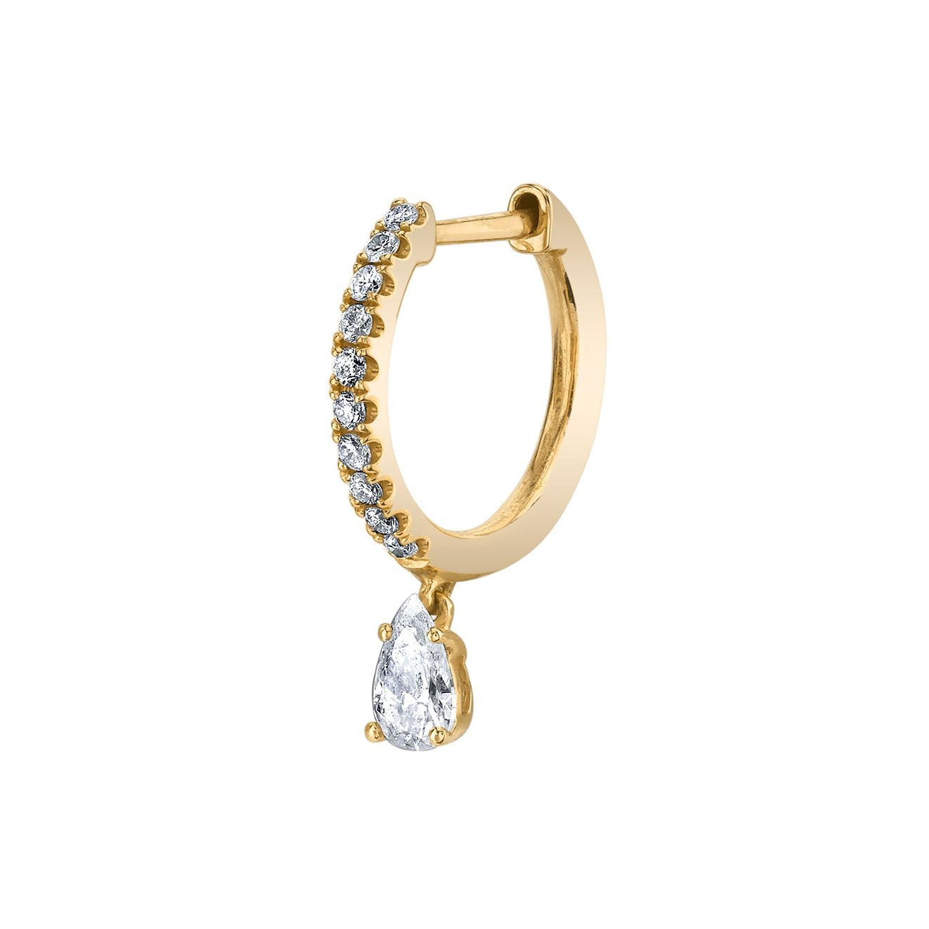 Single Diamond Huggie with Pear Diamond Drop
