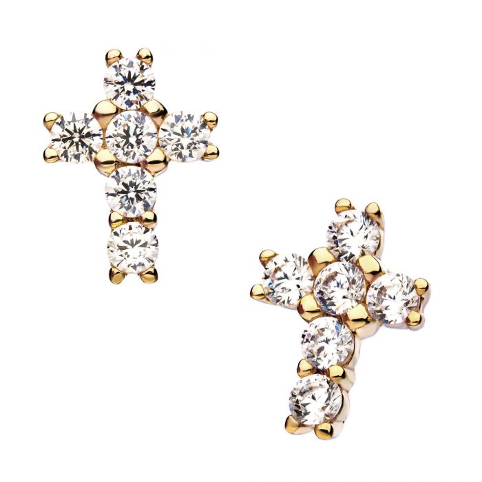 Prong Set Cross Threadless Pin