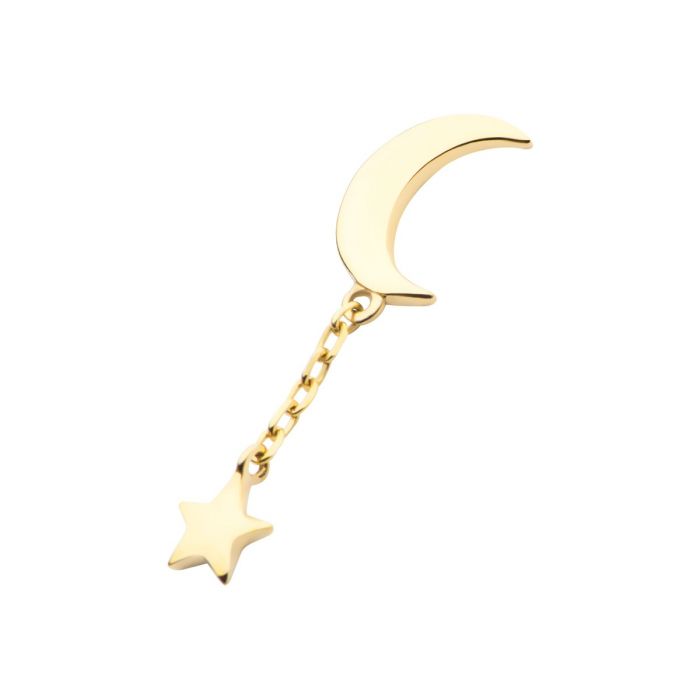 Crescent Moon with Dangle Star Threadless Pin