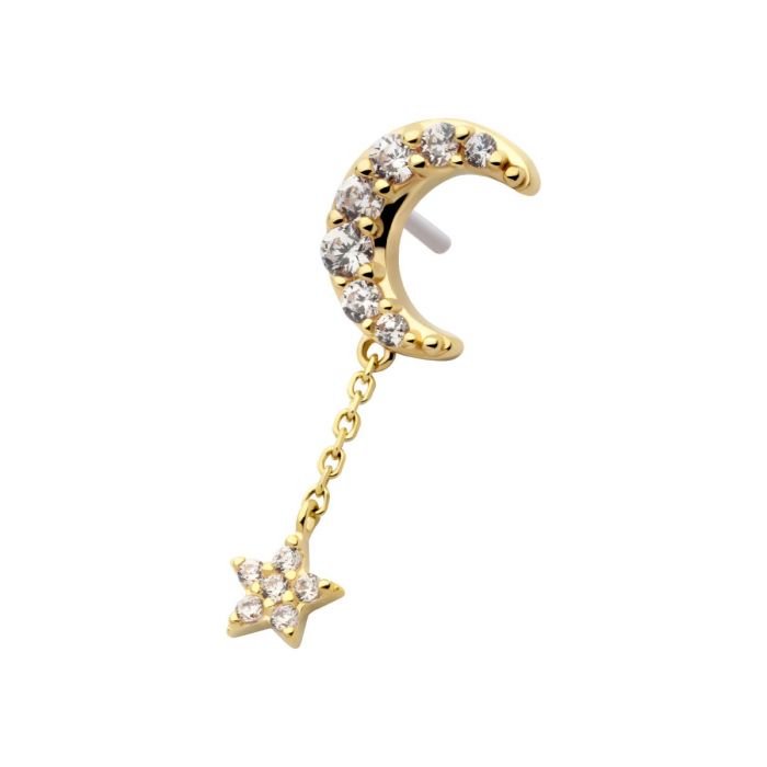 Crescent Moon with Star Dangle Threadless Pin