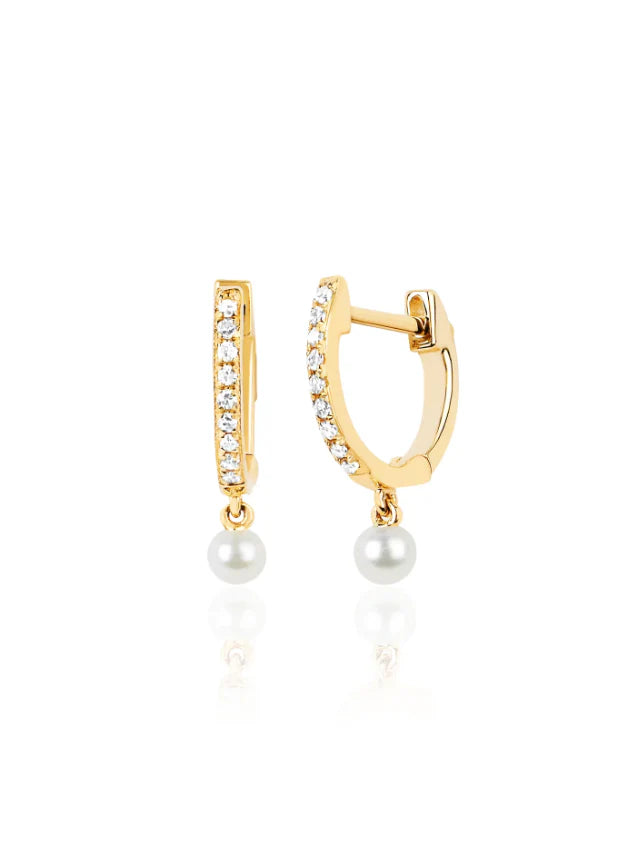 Diamond Mini Huggie with Pearl Drop Earring