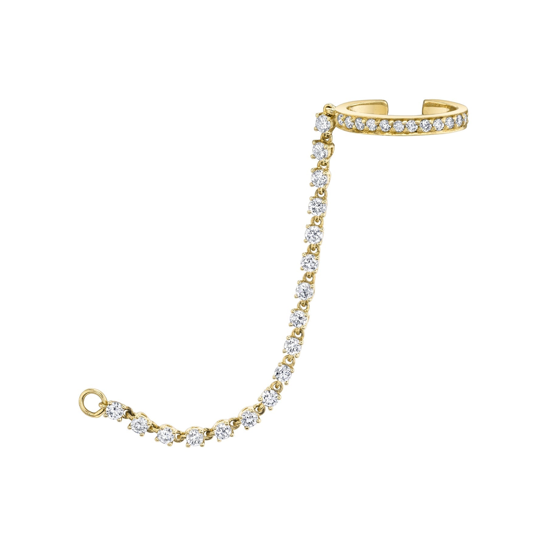 Single Row Diamond Ear Cuff with Rope Diamond Chain