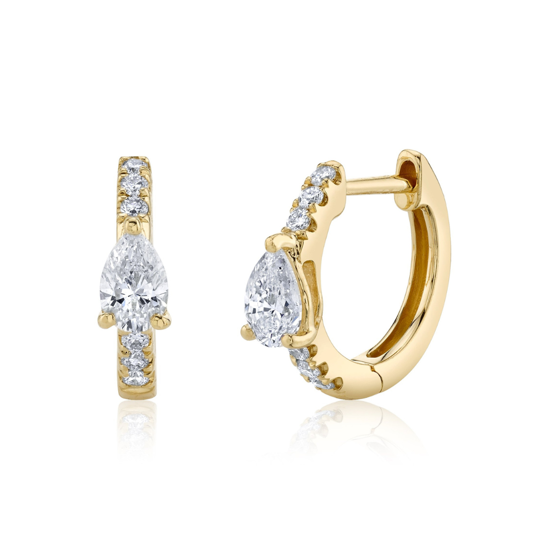 Diamond Huggies With Pear Diamond Center