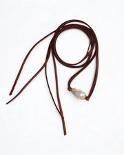 KNOTTED BAROQUE PEARL LEATHER NECKLACE