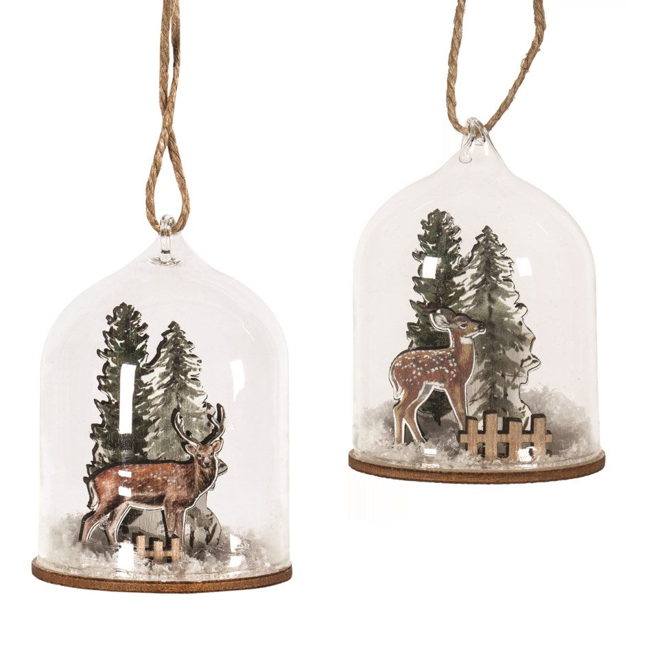 Woodland Deer Cloche Ornaments (Set of 2)