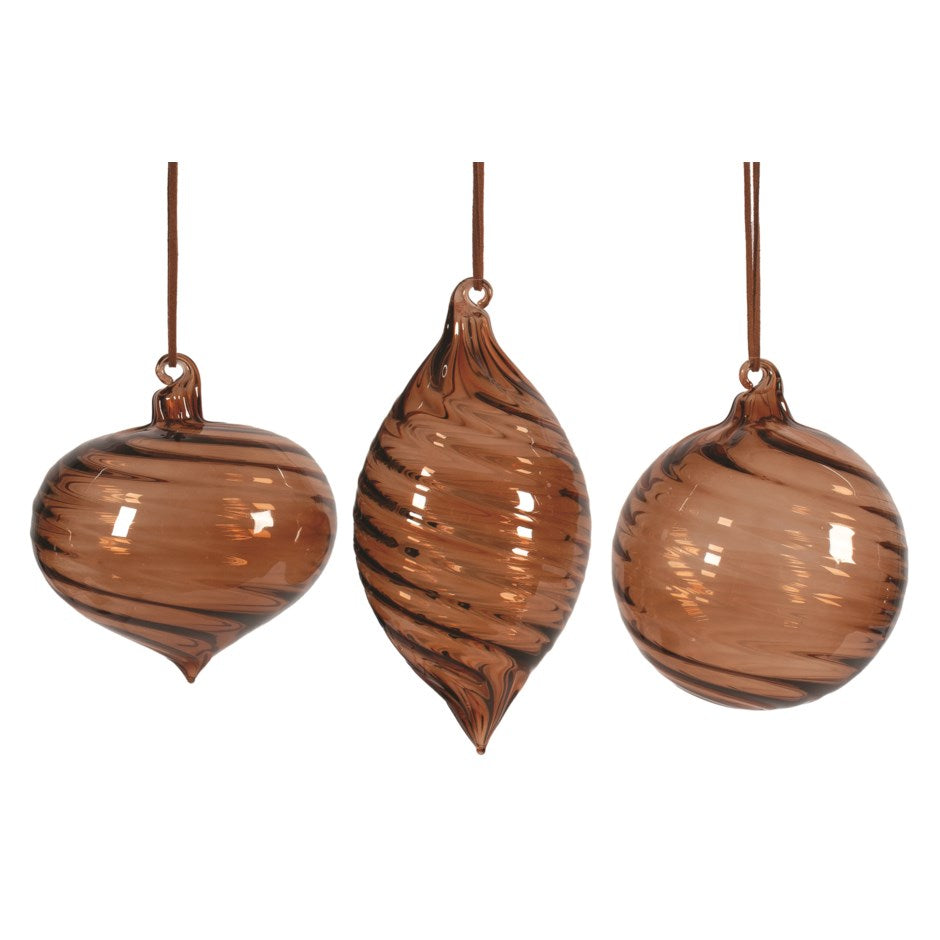 Bronze Ribbed Glass Ornaments (Set of 3)