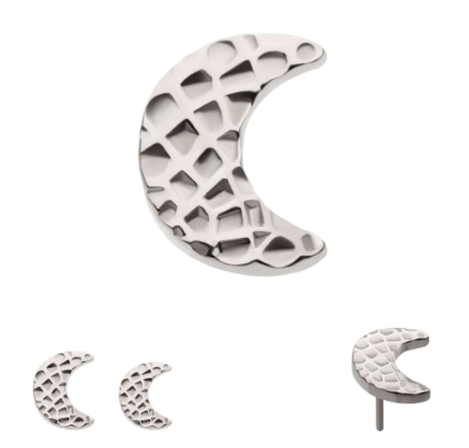 Hammered Crescent Moon Titanium Threadless Pin