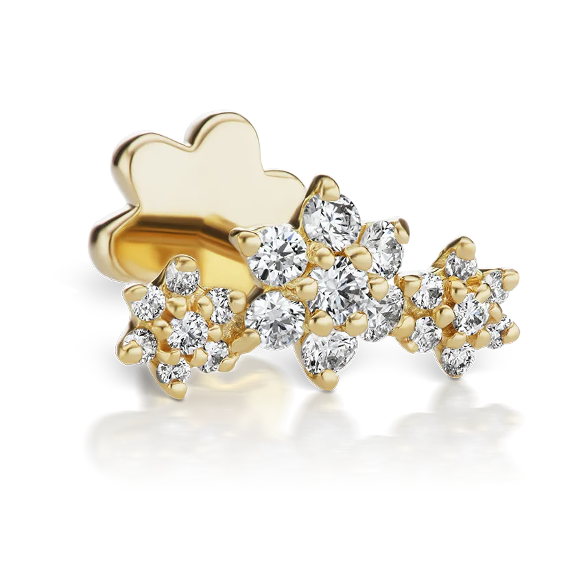 Three Flower Garland Diamond Threaded Stud Earring