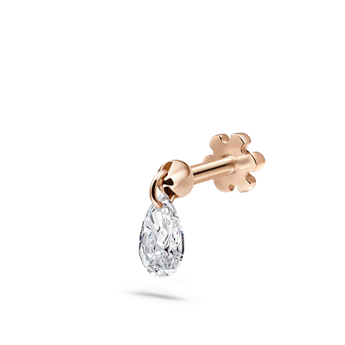 4mm Floating Pear Diamond Charm Threaded Stud Earring