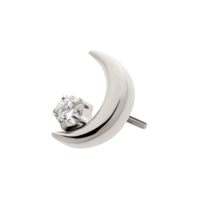 Crescent Moon with Prong Set Titanium Threadless Pin