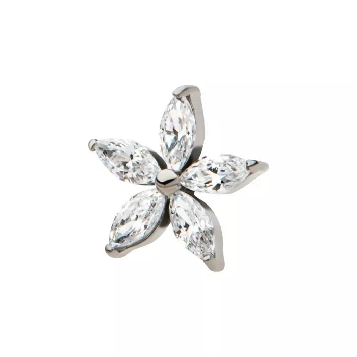 Marquise CZ 5-Petal Flower Titanium Threadless Pin