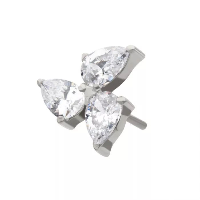 Teardrop Gem 3-Cluster Titanium Threadless Pin