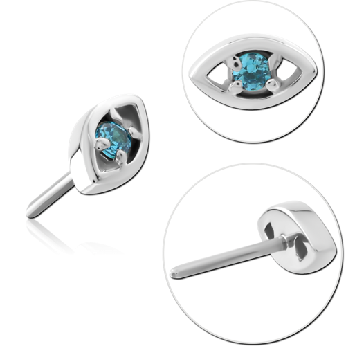 EVIL EYE AQUAMARINE GOLD THREADLESS PIN